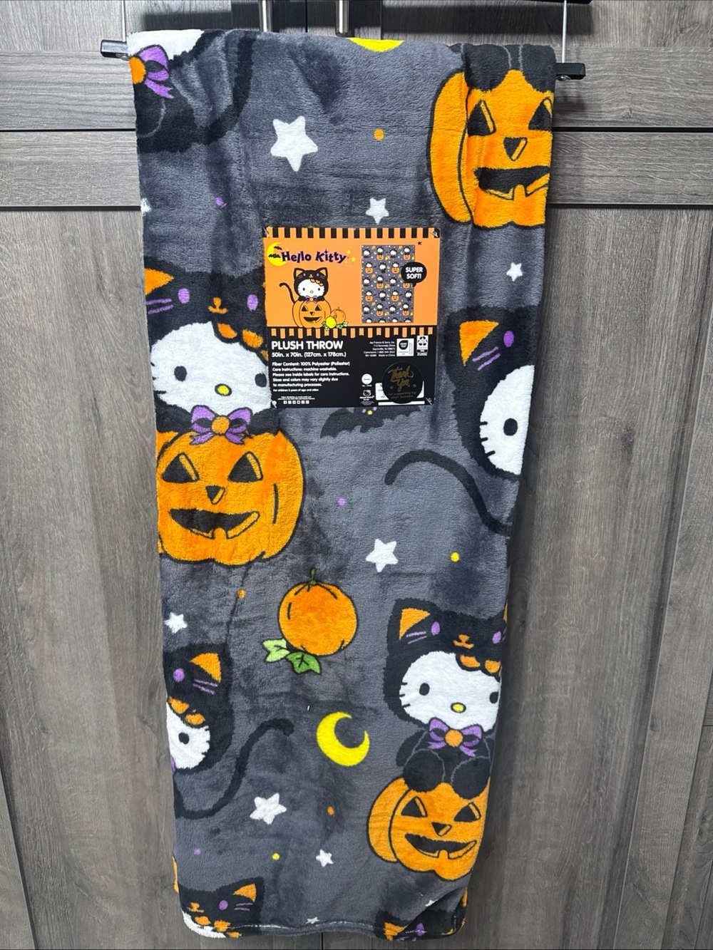 New Hello Kitty Halloween Cutie Cat Costume 50" x 70" Black Plush Throw Blanket
